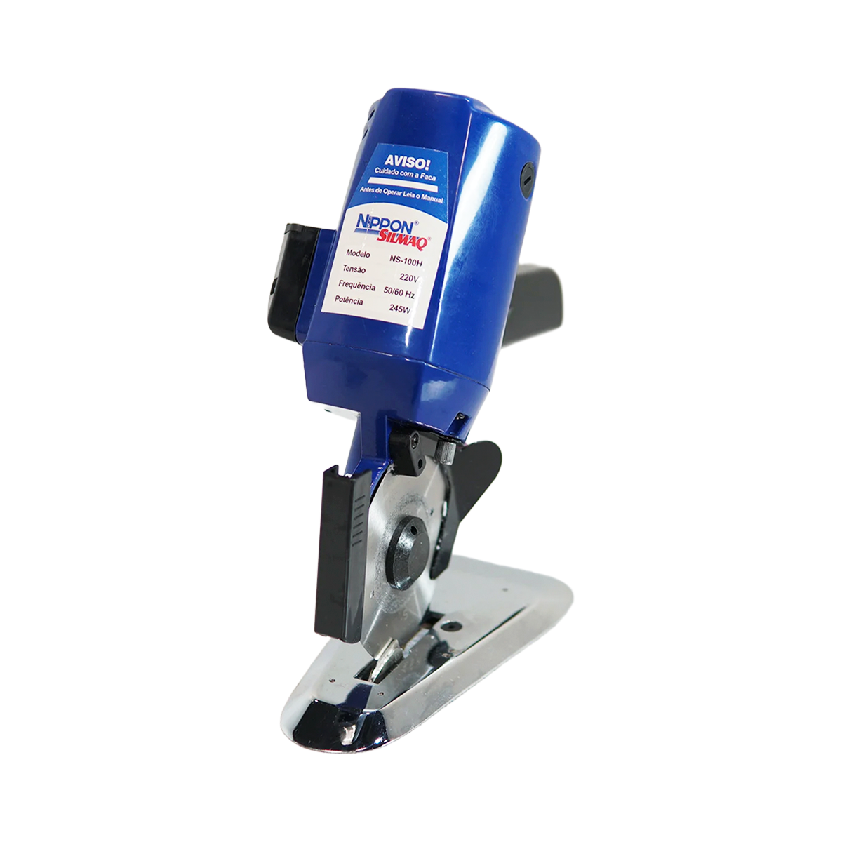 Máquina de corte manual de tecidos com disco octogonal de 4 polegadas e potência de 245W. Possui amolador de disco embutido e capacidade de corte de até 25 mm de altura. É um equipamento de fácil manuseio, indicado para cortar algodão, malhas, jeans e outros materiais.